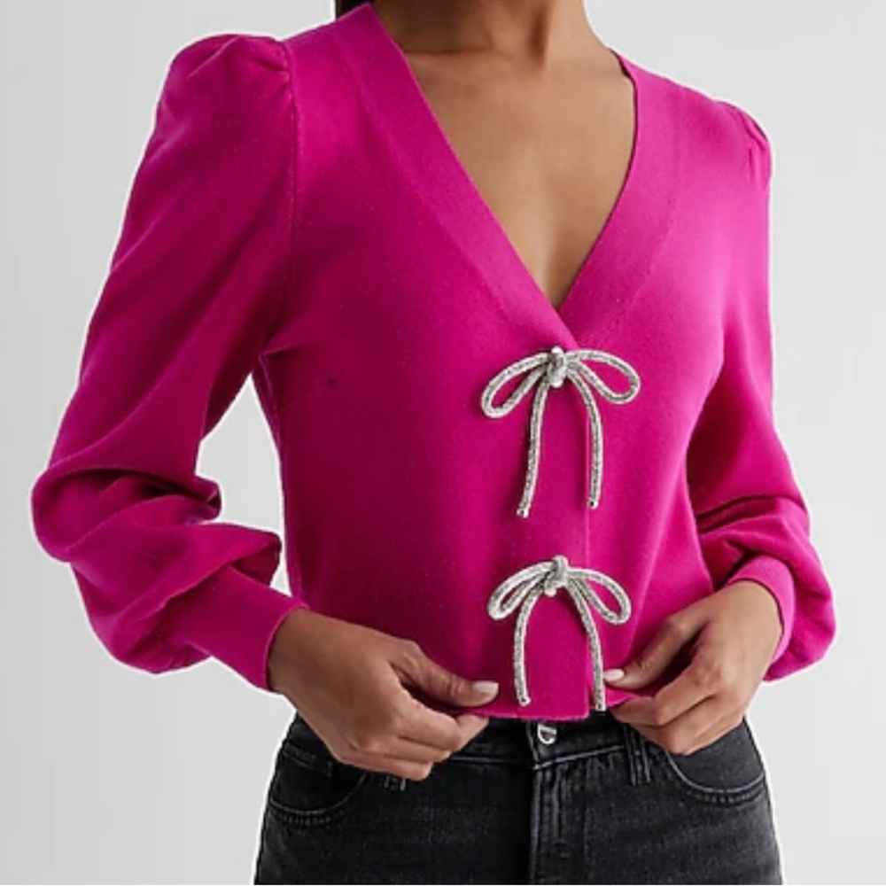 Express v neck embellished bow cardigan